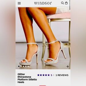 Windsor Silver Glitter Rhinestone Platform Stiletto Heels size 8